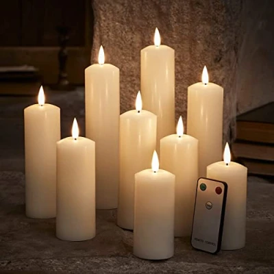 Imagen de Lights4fun Conjunto de 9 Velas TruGlow® en Cera Marfil con LED Blanco Cálido y Telecomando