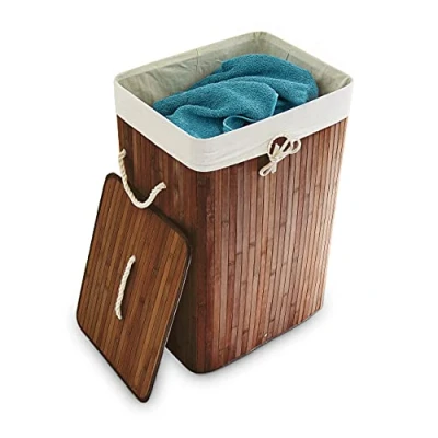 Imagen de Relaxdays Cesto Ropa Sucia Plegable, Cubo Colada Rectangular con Tapa, Bambú, 83 L, 65,5 x 43,5 33,5 cm, Marrón, Algodón