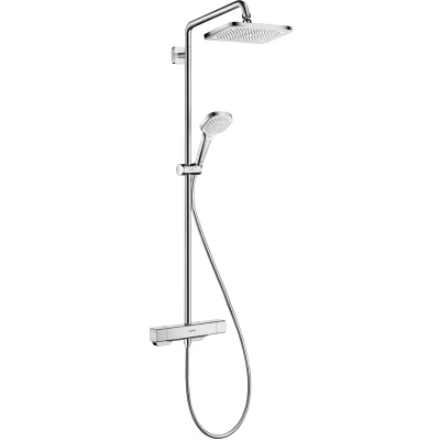 Imagen de hansgrohe Croma E sistema de ducha con termostato, lluvia (280 x 170 mm) grifo, mano (3 tipos chorro), flexo, barra, fija rectangular (1 tipo cromo