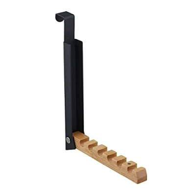 Imagen de Relaxdays Türgarderobe Gancho Plegable para Puerta, Colgante, Colgador 6 Perchas, Metal y Madera, Renvalso hasta 2 cm, Negro, Hierro