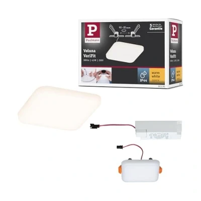 Imagen de Paulmann 92393 Panel LED, luminaria empotrable Veluna VariFit IP44, blanco cálido, 75x75 mm, cuadrado, incl. 1x4,5 W, satinado, plástico, 3000K