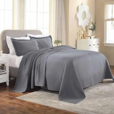 Imagen de Superior Tejido de Cesta Colcha con Fundas Almohada, Algodón, Plateado, Plein
