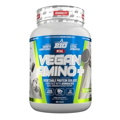 Imagen de BIG Proteina Vegana de Soja en Polvo, 100% Vegetal, para Masa Muscular y Recuperación, Enriquecida con Aminoácidos, Deliciosos Sabores, Sin Lactosa, 1Kg (1Kg, Cookies &amp; Cream)