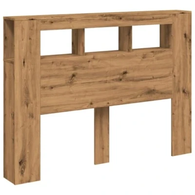 Imagen de vidaXL cabecero LED Madera ingeniería Roble Artisan 140x18,5x103,5 cm, cabecero, Cabezal de Cama, con estantes, Cama