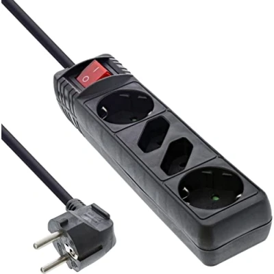 Imagen de InLine 16441S Regleta con 4 enchufes (2 contactos de protección + 2 Euros Interruptor, 1,5 m), Color Negro