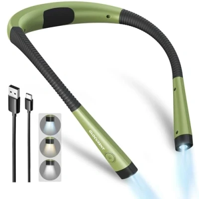 Imagen de Glocusent luz de libro, lectura 3 colores y 6 brillos, cuello flexible, lámpara recargable 80 horas duración, libro perfecta para leer en la cama, tejer, acampar, reparar
