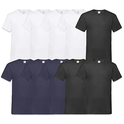Imagen de Fruit of the Loom Camiseta Valueweight de Cuello en V para Hombre (10 Unidades), 4blanco3negro3azul Marino, M