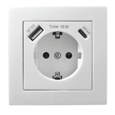 Imagen de McPower Toma de Corriente Flair con 1x USB C 18W PD y A, Color Blanco, Instalación Bajo Superficie, Diseño Moderno, blanco mate