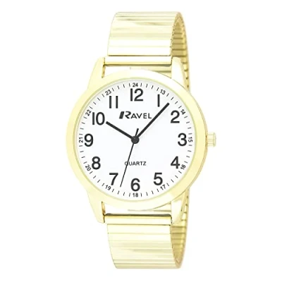 Imagen de Ravel Reloj de Cuarzo Uso Diario para Mujer con Contador Minutos Punteado Analógico R0232.22.1 Brazalete Expansor Acero Inoxidable Color Dorado