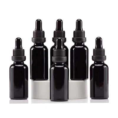 Imagen de YIZHAO Negro Frasco Cuentagotas Cristal 30ml, con Goteros Cristal, para Aceite Esencial, Laboratorio, Aromaterapia, Fragancia, Masaje, Cosméticos, Viajes 6Pcs