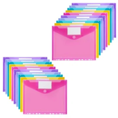 Imagen de Sosayet Carpetas Plastico A4 20 PCS Sobres con 11 Agujeros Folders Transparentes Reutilizable para Oficina, la Escuela y el Hogar (5 Colores)
