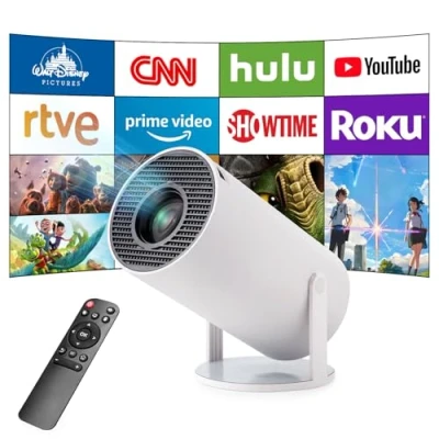 Imagen de Proyector Portatil, 4K Mini Pantalla con Android 11,2.4/5G WiFi Bluetooth 5.0,Giro de 180 Grados,Keystone Automática Proyectores, Compatible Teléfono/PC (Blanco)