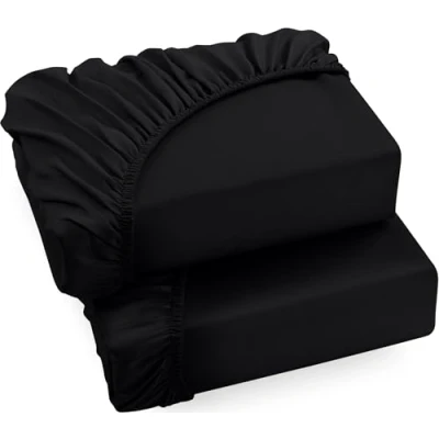 Imagen de Utopia Bedding Juego de 2 Sabana Bajera 180x200 Negro Bolsillo Profundo Microfibra Cepillada (Cama 180)