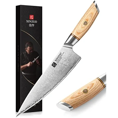 Imagen de XINZUO Cuchillo de Chef y Cocinero Profesional 21.2cm Gyuto Afilado Cocina 10Cr15CoMoV Acero Compuesto 3 Capas Mango Madera Pakka