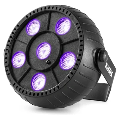 Imagen de BeamZ PLP14 Foco Par con 6 leds de 1 W UV (ultravioleta), funciona batería interna que se recarga vía USB, carcasa ligera construida en ABS, ángulo HAZ 55º, modo automático o manual