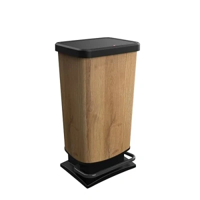 Imagen de Rotho Paso Cubo de basura 40 litros con tapa, Plástico (PP reciclado) sin BPA, Madera, 40l (35.3 x 29.5 67.6 cm)