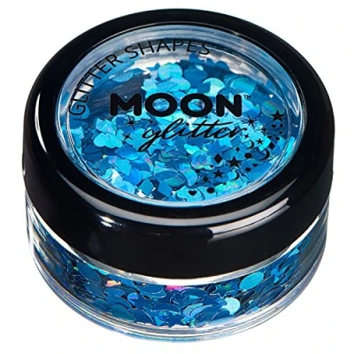 Imagen de Brillo con Figuras Holográficas por Moon Glitter 100% Cosmético para la Cara, Cuerpo, Uñas, Cabello y Labios 3g Azul