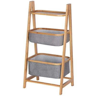 Imagen de WENKO estantería con 2 cestas Bahari para el baño, la ropa, Bambú, 44 x 91 34 cm, Marrón