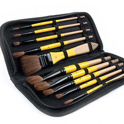 Imagen de Artify 2021 Juego de 10 Pinceles Pintura, Naturborsten Incluye una Funda Transporte, Ideal para Pintura acrílica, óleo, Acuarela
