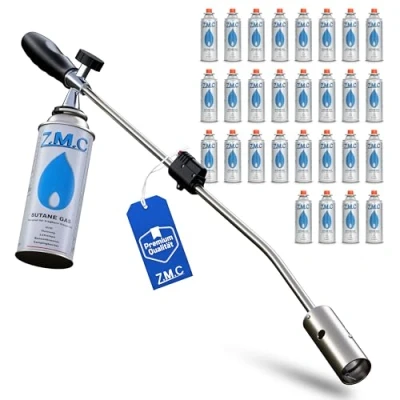 Imagen de Herbicida ZMC 2,5 kW + 28 cartuchos de gas 227 g, quemador malas hierbas con encendido piezoeléctrico, deflagrante potencia llama ajustable hasta 1400 C, para jardín y pasarela sin