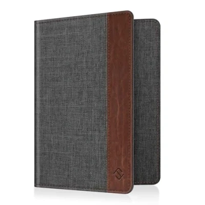 Imagen de Fintie Funda de Pasaporte Cartera Tela con Bloqueo RFID para Pasaporte, Tarjeta Crédito, Tarjetas Visita, Pases Embarque, Médica Gris Marengo