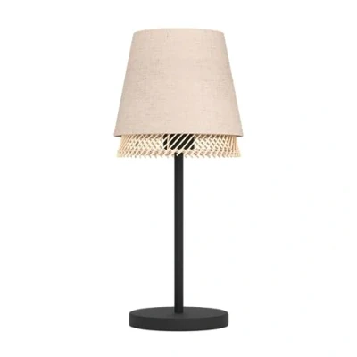 Imagen de Eglo Tabley Lámpara para mesa y mesita de noche, adecuada colocar en el salón dormitorio, fabricada metal color negro, bambú lino, con un diseño natural portalámparas E27