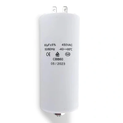 Imagen de DEKAROX condensador universal de 80 µF, 450 V, diámetro 55 x 120 mm, con 6,3 mm AMP, tornillo fijación M8 CBB60, arranque y funcionamiento para electrodomésticos eléctricos