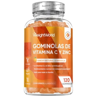 Imagen de Vitamina C y Zinc 206 mg 120 Gominolas Sabor Natural a Naranja Contribuyen al Pelo, Sistema Inmune Huesos Gomitas para Adultos Niños, Veganas, Sin Gluten OGM 2 Meses de Suministro