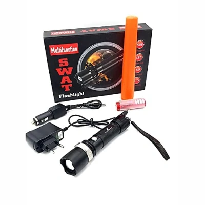 Imagen de Linterna LED Tactica Recargable Policial Alta Potencia Zoom con Cono Naranja luz de Emergencia SOS 3.7V