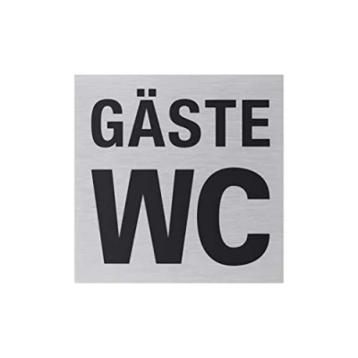 Imagen de Metafranc Cartel adhesivo &quot;Gäste WC&quot; 80 x mm de aluminio en moderno aspecto acero inoxidable parte trasera autoadhesiva/señalización/placa informativa/placa aseo / 507190