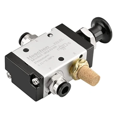 Imagen de Heschen Válvula de aire neumática, 3R210 08, 3 vías, 2 posiciones, puerto PT1/4, control manual con accesorios y silenciador