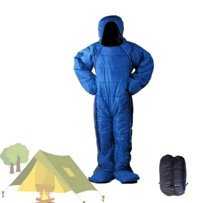 Imagen de saco de dormir para adultos, traje cuerpo completo, humanoide con capucha mangas y pies, chaqueta ligera e impermeable al aire libre, viajes, caravanas, viajes