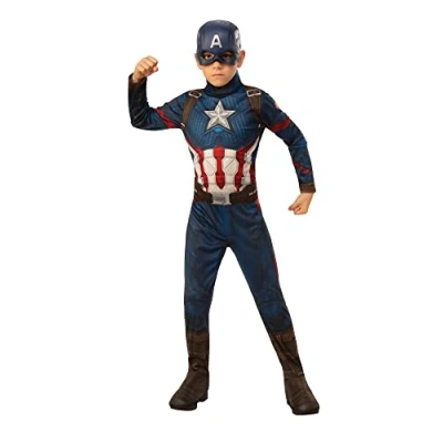 Imagen de Rubies Disfraz Capitan America Engdame Clássico para niños, Jumpsuit impreso con cubrebotas y máscara, Oficial Marvel, Avengers Carnaval, Halloween, Navidad Cumpleaños