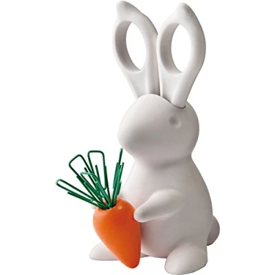 Imagen de QUALY Desk Bunny QL10115 WH Juego de escritorio con tijeras y soporte clip plástico, color blanco naranja