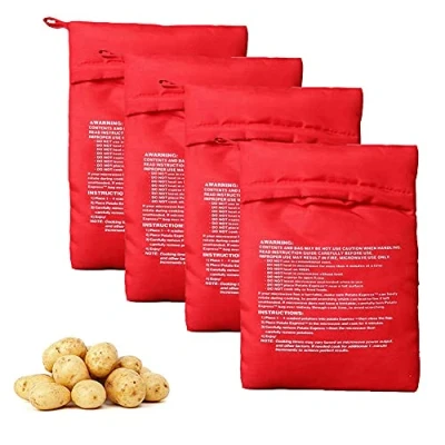 Imagen de 4 bolsas de patatas para microondas, reutilizables, bolsa cocinar al horno, perfectas en solo minutos