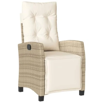 Imagen de vidaXL Sillón Reclinable de Jardín con Reposapiés, Silla Respaldo, Asiento Exterior, Descanso para Terraza Patio, Ratán PE Beige