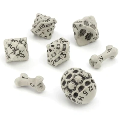 Imagen de Set de Dados DND Conjunto 7 rol Calavera y Huesos p/Juego D20, D12,%D10, D10, D8, D6 D4. D&amp;D Dice p/Dragones Mazmorras/Dungeons &amp; Dragons, Warhammer (Blanco)