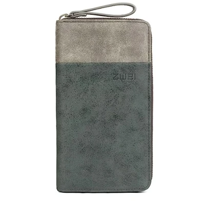 Imagen de Zwei Billetera de Mujer Eva EV2 (20 x 11 3 cm) cuerina sueva, 15 Compartimentos para Tarjetas, 2 Billetes y 1 Visual, Monedero, Cierre Cremallera Integral, Plata Negro (Cosmos Black)