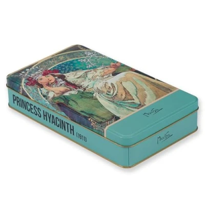 Imagen de NOTIQUE lata de metal con tapa, caja arte nostálgico, galletas, para guardar objetos pequeños, colección Herbario (Alfons Mucha Princessin Hyacinth)