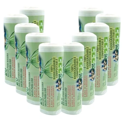Imagen de 10 rollos de 20 bolsas basura (200 bolsas) biodegradable y compostable, L. capacidad