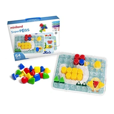 Imagen de Miniland Educational Superpegs Maletín cartón, juego de mosaicos (95080) , color/modelo surtido