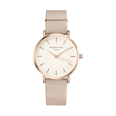 Imagen de Rosefield Reloj Mujer The West Village de Oro Rosa: Caja Redonda 33 mm con Esfera Blanca y Correa Rosa Suave WSPR W73