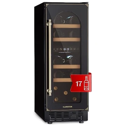 Imagen de Klarstein Vinoteca 17 Botellas, Nevera Vinos de Dos Zonas Refrigeración, Expositora Vino, Prosecco, Cerveza, Interior/Exterior, Puerta Cristal, Vino Control Táctil para 52 l.