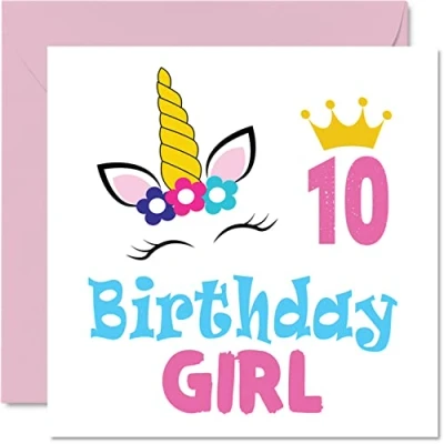Imagen de tarjeta de cumpleaños número 10 para niña, unicornio, feliz niña años, tarjetas niñas, felicitación 145 mm x hija, sobrina, nieta, niños