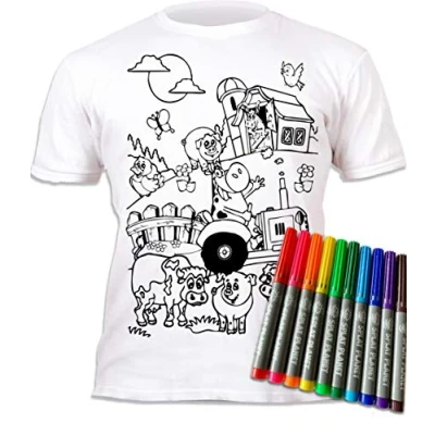 Imagen de Splat Planet Color in Farm Camiseta con 6 bolígrafos mágicos lavables no tóxicos, para colorear y lavar