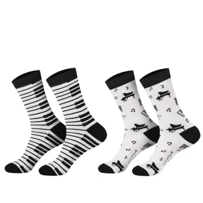 Imagen de Damen I Jungen Mädchen Herren Damensocken Herrensocken Funsocken Spaß Socken (2 Paar) witzig bunt Baumolle lustige Strümpfe formstabil, Música/Notas, 42 47