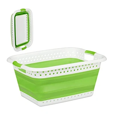 Imagen de Relaxdays Colada Plegable, Cesto Ropa Limpia, Sucia, Barreño, Plástico Silicona, 1 Ud, 27 x 61 45,5 cm, Verde, 45.5 cm