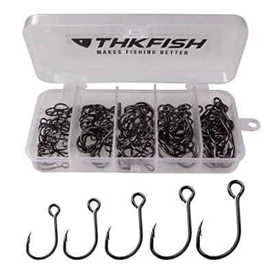 Imagen de THKFISH 50Piezas/Caja Anzuelos Gancho de Pesca Acero al Carbono Negro Black Bass en línea Inline Hooks #2#1 1/0 2/0 3/0