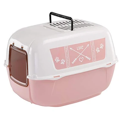 Imagen de Ferplast Arenero Gato Prima Gatos Cubierto con 2 Filtros de Carbón Antiolor Incluidos, Caixa Areia para Grandes y Pequeños, Puerta Opaca Asa, 39,5 x 52,5 h 38 cm.Rosa