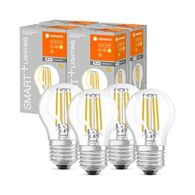Imagen de LEDVANCE Bombilla LED inteligente con tecnología Wifi, casquillo E27, regulable, blanco cálido (2700K), forma de lágrima, filamento transparente, controlable Alexa, Google y App, paquete 4